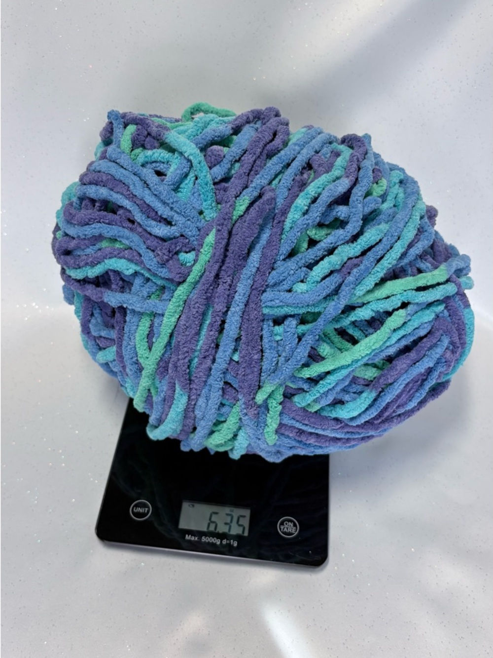 Plush Chenille Yarn Ball in Blue, Teal & Purple Bernat?